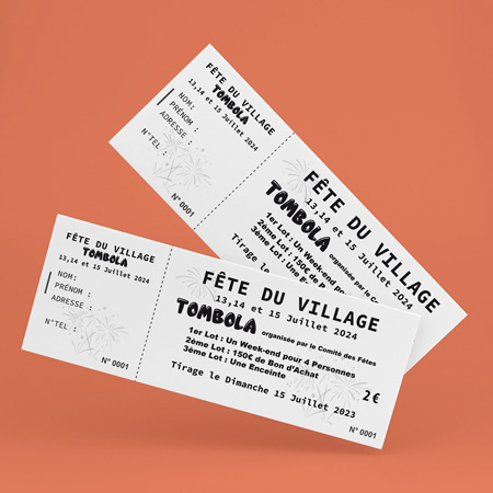 Tickets à Souche  Carnet de Billets de Tombola pour tirage au sort