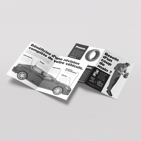 Dépliant noir et blanc – l'essentiel de votre message, en toute sobriété. Dépliant en noir et blanc