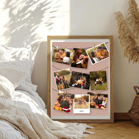 Une guirlande de souvenirs qui relie vos plus belles images dans une composition douce et festive. Affiche guirlande photo