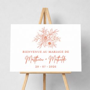 Pancarte mariage florale corail